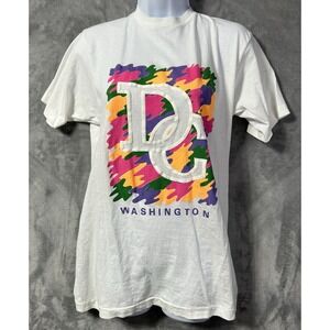 Vintage DC Washington T-Shirt Large Puff Print White Single Stitch USA 90s